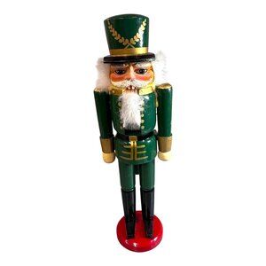 Vintage Green Gold Wooden Nutcracker Soldier Decor Classic Holiday Design READ